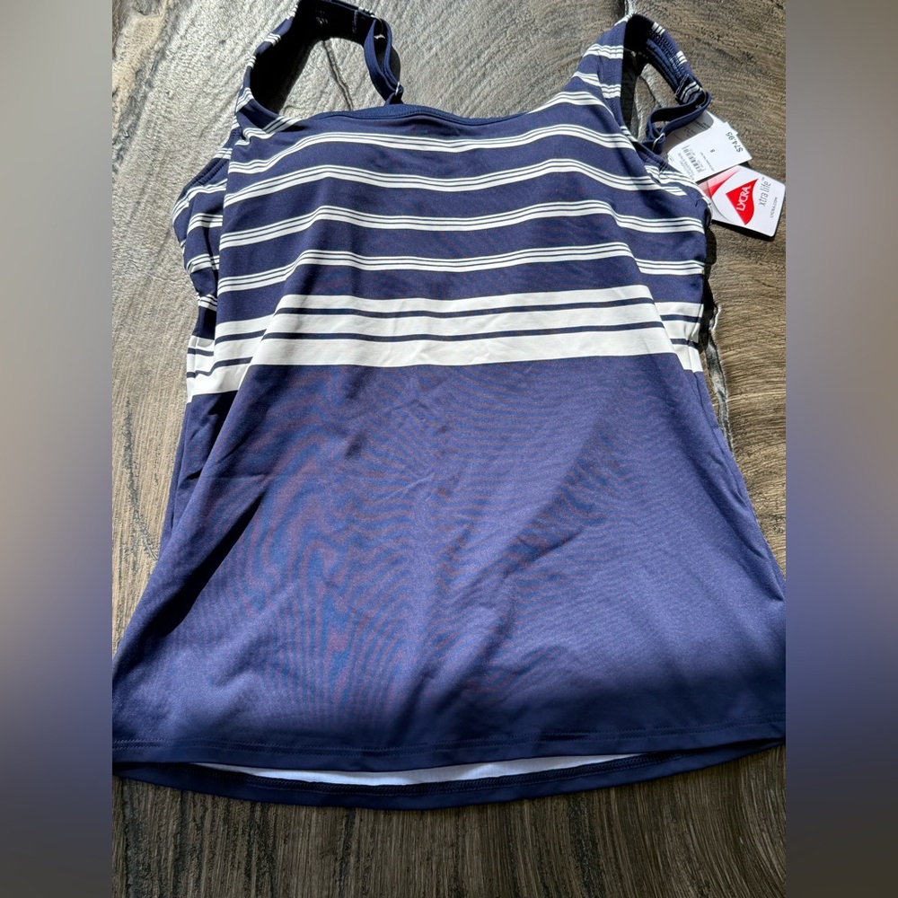 Lands' End Women's Navy and White Striped Swim Tankini